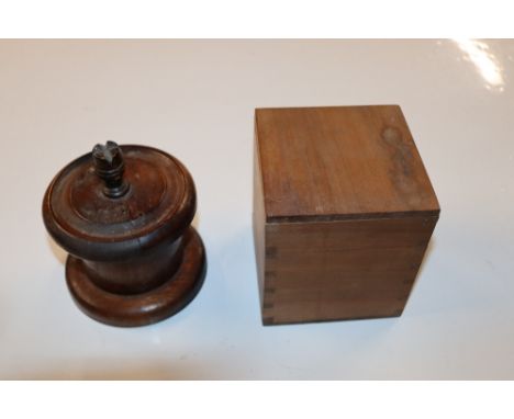 A wooden string box and a tea caddy  AF