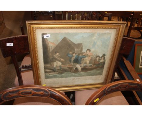 A 19th Century coloured print "Jack In The Bilboes" in gilt frame 