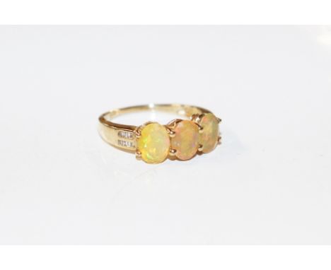 A 9ct gold opal and diamond set ring, rings size S, approx. total weight 3.5gms 