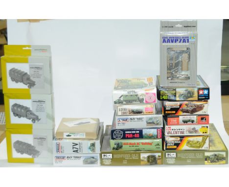 Matchbox, Tamiya &amp; Similar a boxed group of Military Kits to include Matchbox 40175 Monty's Caravan, Tamiya British Light