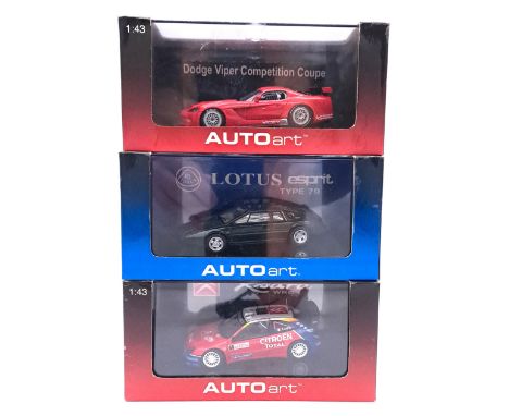 Autoart, a boxed group of 1:43 scale models comprising of 55312 Lotus Type 79' in Green, 60537 Citroen Xsara WRC 2005 "S.Loeb