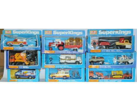 Matchbox Superkings a boxed group to include K-23 Low Loader with Bulldozer in harder to find orange, K-30 Unmog and Compress