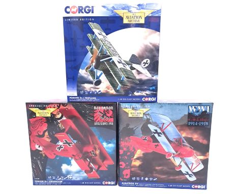 Corgi Aviation Archive, a boxed Biplane/Triplane group (German 1st WW) comprising of AA38308 (Red Baron 1892-1918 Special Iss