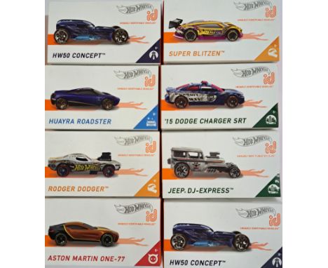 Mattel Hotwheels id Series 1, a boxed group to include Aston Martin 0ne-77 (05/05) "Speed Demons", Rodger Dodger (03/05) "HW 