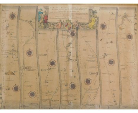 After Ogleby. Road from London to Boston in Lincolnshire map in colours, 34cm x 44cm, and a late plan of Boston from the 1836