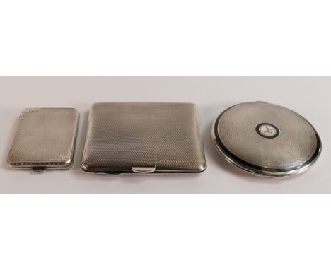 Silver cigarette case, silver compact &amp; silver match case, gros weight inc. mirror in compact 196g (3) 