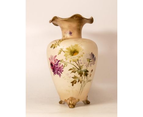 Carltonware Wiltshaw &amp; Robinson Ivory Blushware Three Footed Vase in the Chrystanthemum Pattern, gilt highlights to rim a