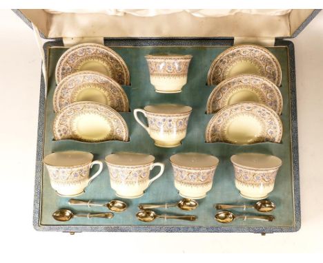 Royal Worcester boxed set of cups and saucers in the Lady Evelyn design, retailed by Walker &amp; Hall in silk lined case. 
