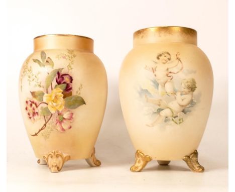 Two Carltonware Wiltshaw &amp; Robinson Ivory Blushware Three Footed Vases in the Camelia Pattern together with a Putti scene