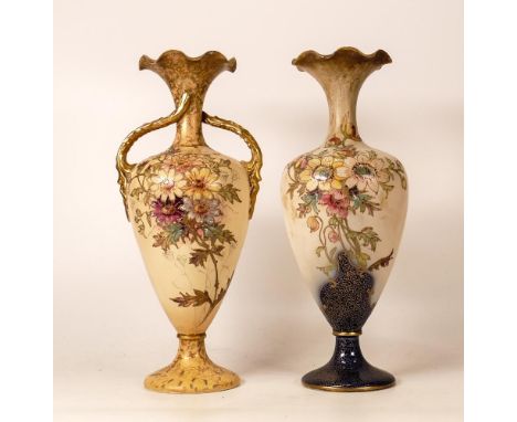 A Pair of Carltonware Wiltshaw &amp; Robinson Ivory Blushware Baluster Vases in the Wood Anemone Pattern. Reglued top to hand