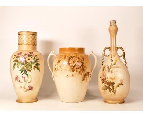 Three Carltonware Wiltshaw &amp; Robinson Ivory Blushware Vases in the Daisy, Florida and Cactus Flower Patterns, one ungilt 