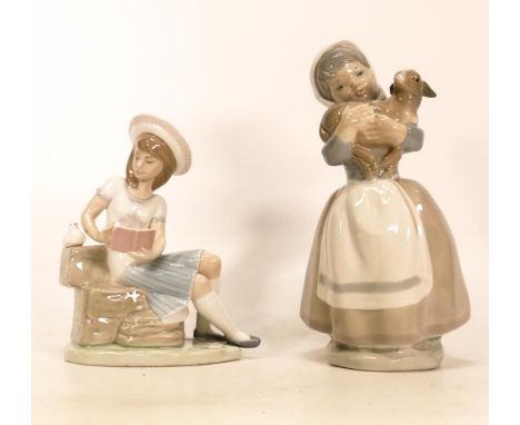 Lladro figure Sundays Child 6024 together with Nao figure of a girl holding a lamb (2) 
