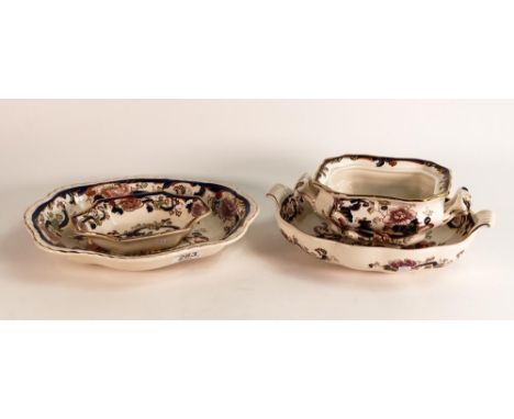 Masons Blue Mandalay patterned items to include Serving dishes, lidless tureen &amp; small pin dish, largest 27cm(4) 