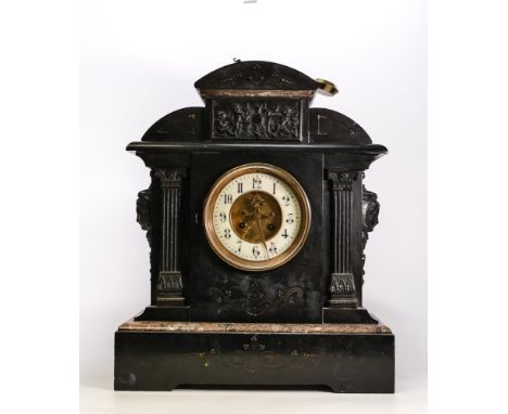 Early 20th Century Slate &amp; Marble Mantle Clock , height 45cm 