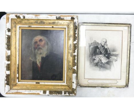 A Distressed 19th Century Portrait of an Elderly Bearded Gentleman. Puncture damage to canvas and Gilt Frame has suffered hea