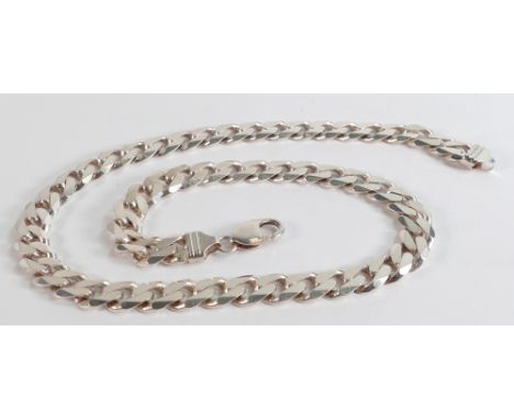 Heavy hallmarked silver flat curb link neck chain, 49cm long, weighing a very heavy 86g. 