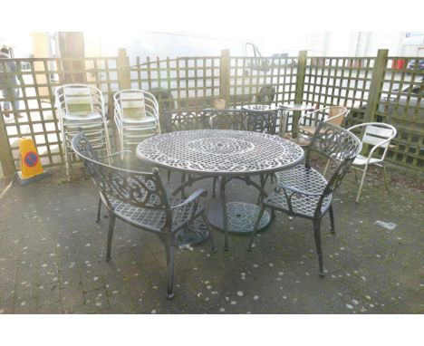 Large circular table patio set with bench seats 