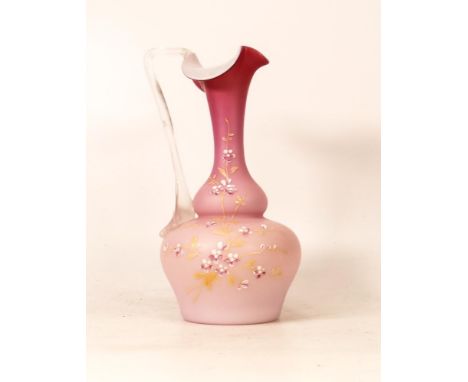 In the manner of Thomas Webb, Satin Glass Ewer with Enamel Floral Decoration. Height: 22cm 