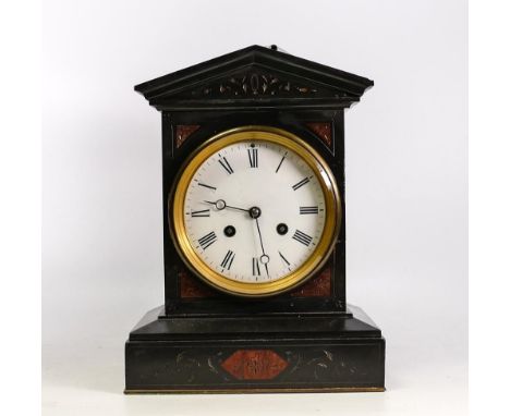 Early 20th Century Slate Mantle Clock (broken glass to rear), height 28.5cm 