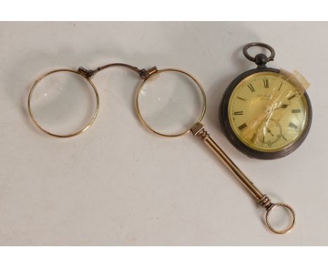 Gold plated Victorian lorgnettes in working order, together with JW Benson &amp; Co gents silver pocket watch, no key, so ass