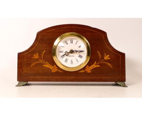 German Made Wooden Mercedes Inlaid Mantle Clock, length 18.5cm 