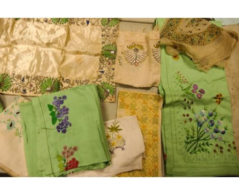 A collection of Early 20th Century &amp; Later Embroidered &amp; Beaded Table Runner Sets, Table Cloths, Chair Backs etc 