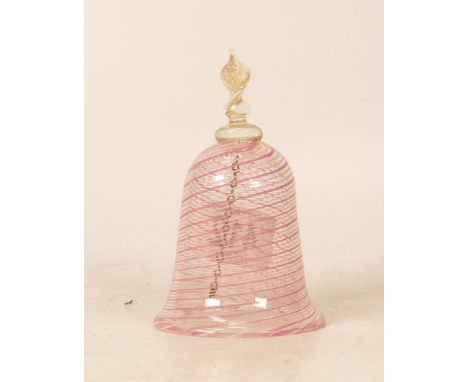 Nailsea Glass Bell with Vaseline Glass Handle. Height: 11cm 