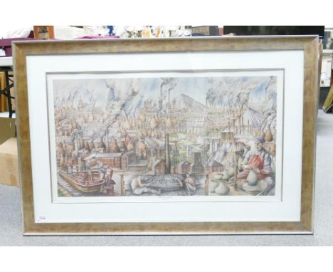 Phillip Gibson, Signed Limited Edition Print 'Burslem and Cobridge'a for Cobridge Stoneware depicting a panoramic view of the