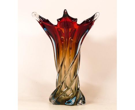 Murano Italy Red and Green Twist Art Glass Vase. Height: 26.7cm 