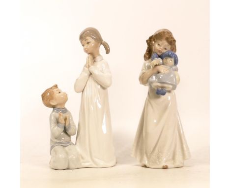 Lladro figure Teaching to Pray 4779 together with Nao figure Were Sleepy 1107 