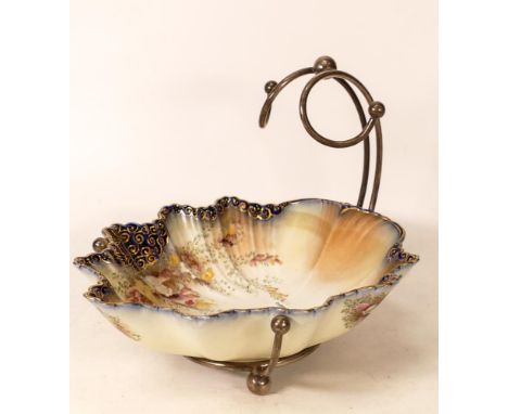 Carltonware Wiltshaw &amp; Robinson Ivory Blushware Fruit Bowl in the Heather Pattern with flow blue and gilt rim. Height inc