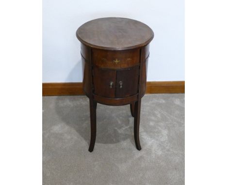 Academy mahogany oval floor standing wind up 78 RPM record player, 80 cm high. 