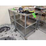 Lot of (2) 3-Level Steel Tables w/ handle, Stainless Steel Surface, Mobile with 2 casters