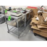 Lot of (3) 3-Level Steel Tables with Stainless Steel Surfaces, Mobile with 2 casters