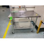 2-Level Mobile Stainless Steel table with Backsplash, on lockable casters