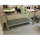 2-Level Mobile Stainless Steel Worktable with lower shelf, lockable casters, polished SS Surface
