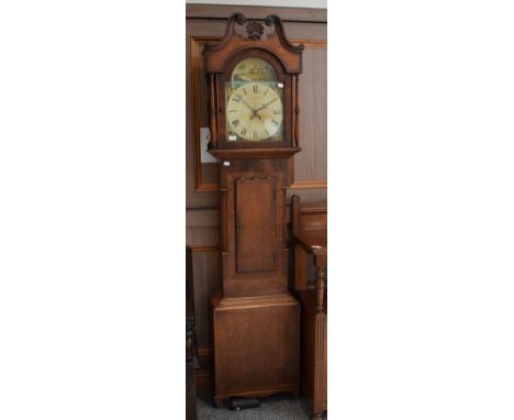 An oak and mahogany thirty hour white dial longcase clock, 19th century 