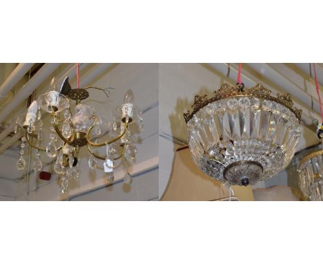 A lustre-drop bag ceiling light, together with a five-branch chandelier&nbsp;