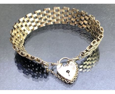 Silver Gate Link Bracelet with Silver Heart shaped Lock and safety chain