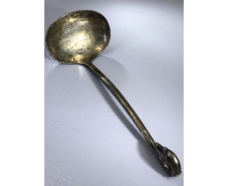 A silver ladle spoon with swan handle approx 106g and 20cm long Hallmarked for Sheffield by maker Simon J Beer