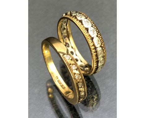 Two 9ct Gold Eternity rings set with diamonds (half &amp; Full) approx size 'M' &amp; 4.5g