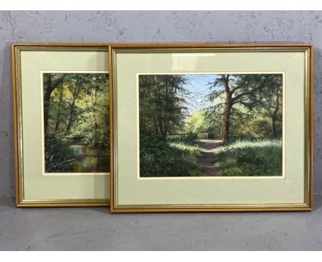 DOROTHY R GILLESPY, Pair of framed pastels, 'Wild Garden Walk' and 'Along the Stream', each approx 36cm x 25cm 
