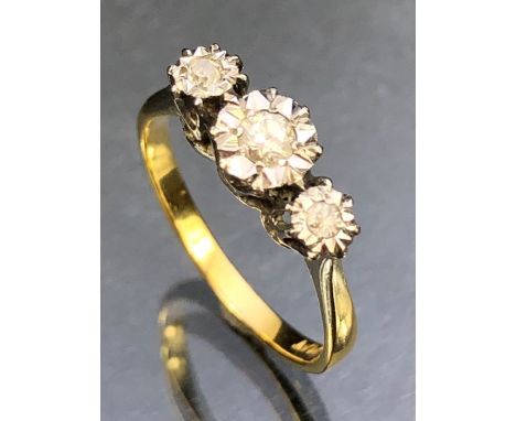 Three stone Diamond ring in 18ct Gold and Platinum size approx 'L' and 2.5g