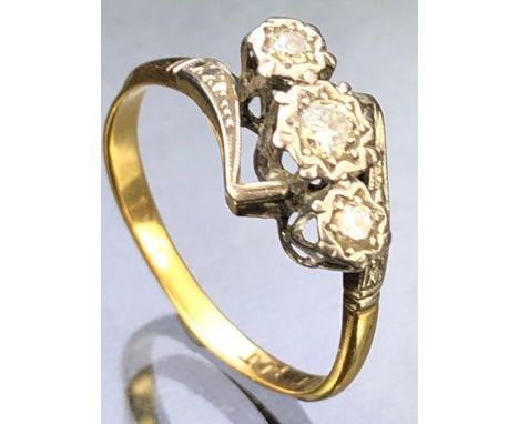 18ct Gold and Platinum Three stone Diamond ring size 'R'