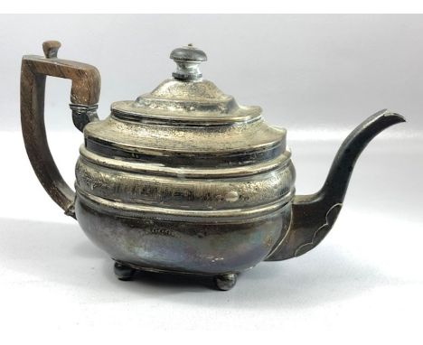 George III Hallmarked Silver teapot for London 1806 by maker Duncan Urquhart &amp; Naphtali Hart, wooden handle &amp; Finial 