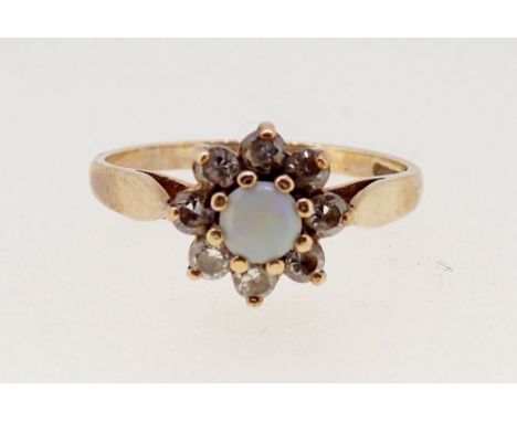 A 9 carat gold opal and white stone cluster ring size P to Q, 2.2g 