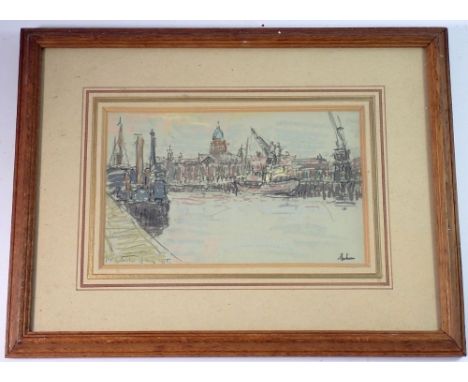 An Irish pastel and pencil sketch Port of Dublin with Custom House, signed indistinctly and dated 1988, 13.5 x 22cm 