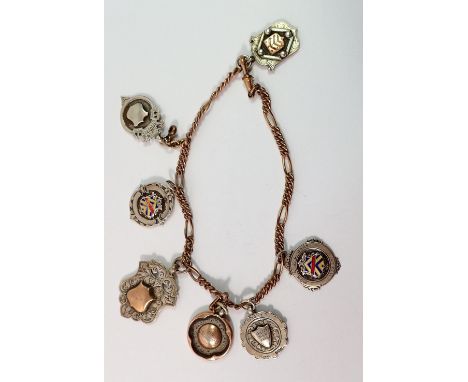 A collection of silver football medals related to the Forest of Dean, Coleford, Cinderford etc, on gold plated chain 