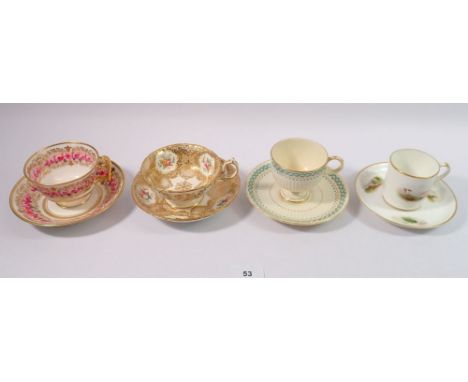 Four 19th century cabinet cups and saucers including Spode etc. 