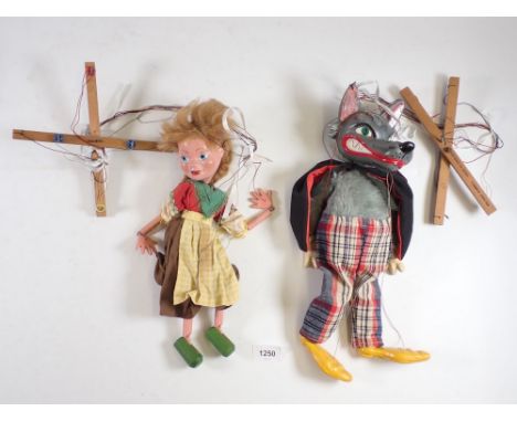 Two vintage 1960's Pelham puppets including Wolf from Little Red Riding Hood plus Gretal 